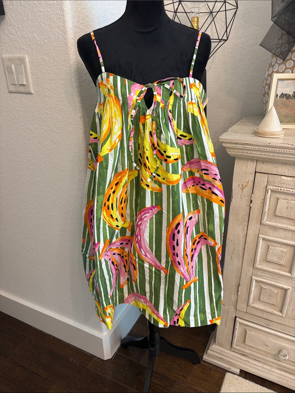 Free Assembly Women’s Green Striped Banana-Print Dress
